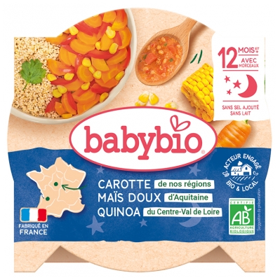 Babybio Bonne Nuit Fondue de Carotte Quinoa Maïs Doux 12 Mois et + Bio 230 g