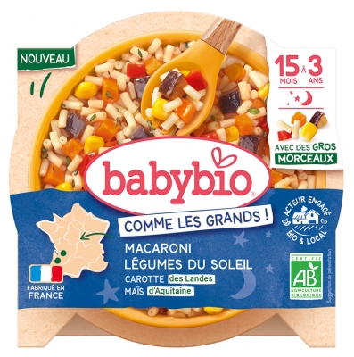 Babybio Bonne Nuit Macaroni Légumes du Soleil Maïs Carotte de 15 Mois à 3 Ans Bio 200 g