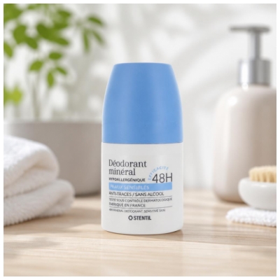 Stentil Déodorant Minéral pour Peaux Sensibles 48H Roll-On 50 ml