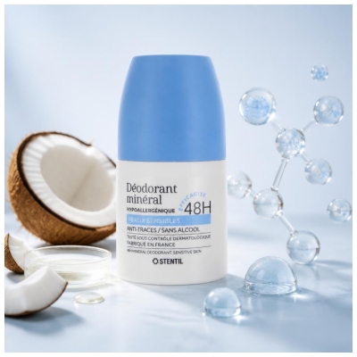 Stentil Déodorant Minéral pour Peaux Sensibles 48H Roll-On 50 ml