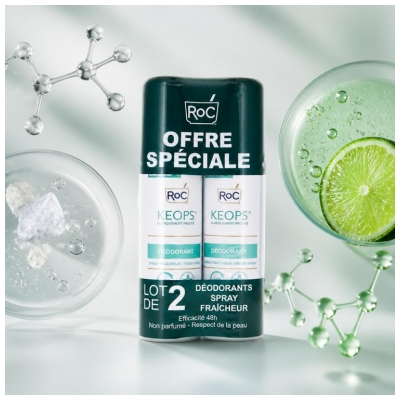 Roc Keops Spray Déodorant Fraîcheur Lot de 2 X 100 ml