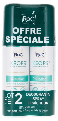 Roc Keops Spray Déodorant Fraîcheur Lot de 2 X 100 ml