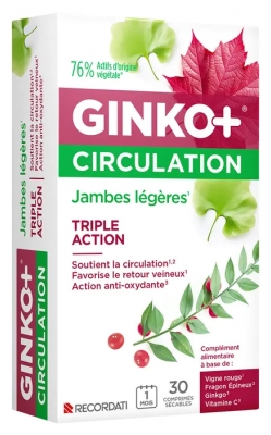 Ginkor Ginko + Circulation Jambes Légères 30 Comprimés