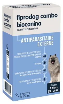 Biocanina Fiprodog Combo Moyens Chiens de 10-20 kg 3 Pipettes