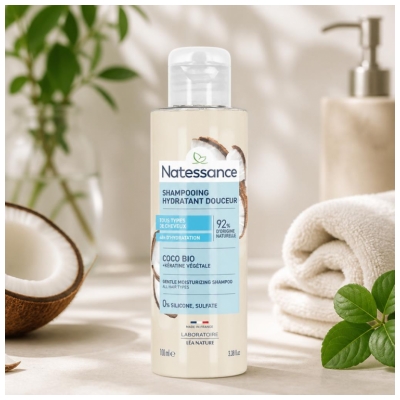 Natessance Shampoing Coco Bio Hydratant Douceur Tous Types de Cheveux 100 ml