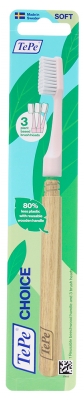 TePe Choice Brosse à Dents en Bois de Hêtre Réutilisable + 3 Têtes Soft - Couleur : Rose