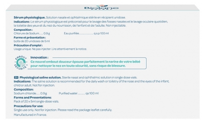 Biolane Sérum Physiologique Embout Sécurité+ 20 x 5 ml