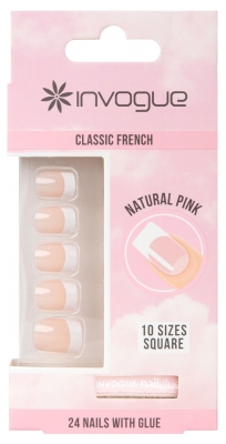 Invogue 24 Faux Ongles French Carré Rose + Colle