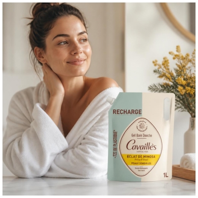 Cavaillès Gel Bain Douche Éclat de Mimosa Peaux Sensibles Éco-Recharge de 1 Litre