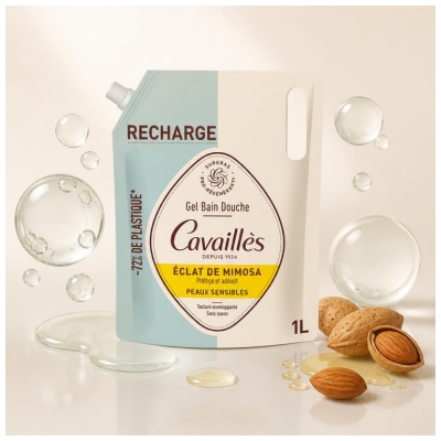 Cavaillès Gel Bain Douche Éclat de Mimosa Peaux Sensibles Éco-Recharge de 1 Litre