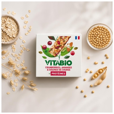 Vitabio Amandes Cranberries & Graines de Courge Protéines Bio 3 Barres