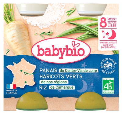Babybio Bonne Nuit Haricots Verts Panais Riz 8 Mois et + Bio 2 Pots de 200 g