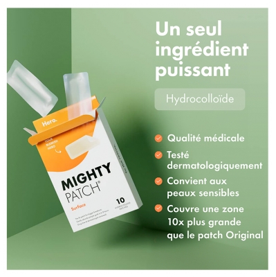 Hero – Mighty Patch Surface – Patchs Anti-Acné Jour et Nuit Pour Les Zones Étendues – Boîte de 10 Patchs