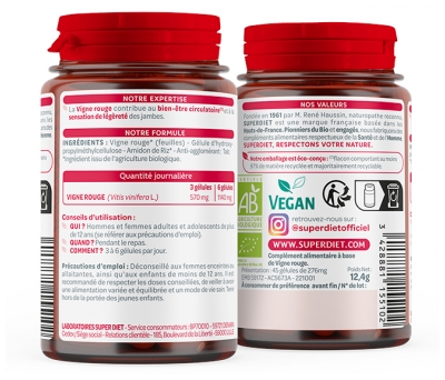 Superdiet Vigne Rouge Bio 45 Unités