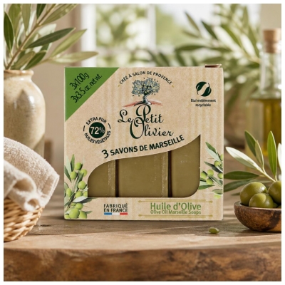 Le Petit Olivier Savon de Marseille Huile d'Olive 3 x 100 Grammes
