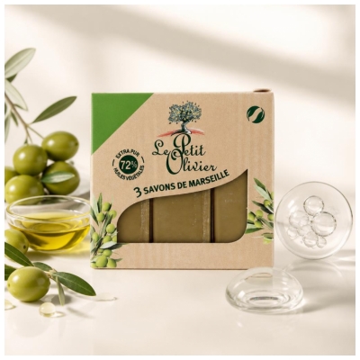 Le Petit Olivier Savon de Marseille Huile d'Olive 3 x 100 Grammes