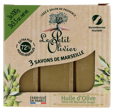 Le Petit Olivier Savon de Marseille Huile d'Olive 3 x 100 Grammes