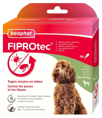Beaphar Fiprotec 268 mgSolution Grands Chiens 20 à 40 kg 4 Pipettes