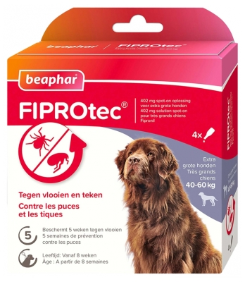 Beaphar Fiprotec 402 mg Solution Spot-On Chiens Grande Taille 40 à 60 kg 4 Pipettes