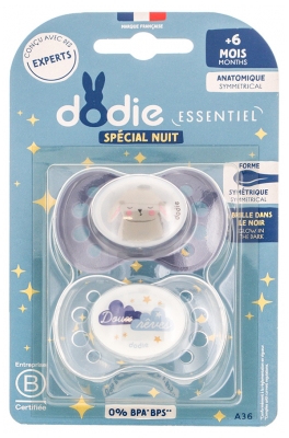 Dodie 2 Sucettes Anatomiques Nuit 6 Mois et + - Modèle : Doux Rêves et Lapin