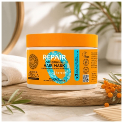 Natura Siberica Oblepikha Masque Réparateur Kératine Cheveux Secs et Abimés 300 ml