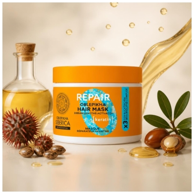 Natura Siberica Oblepikha Masque Réparateur Kératine Cheveux Secs et Abimés 300 ml
