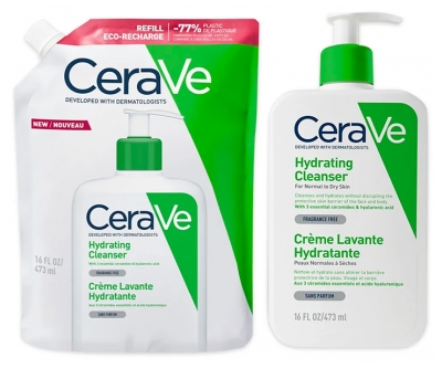 CeraVe Crème Lavante Hydratante 473 ML + Éco-Recharge 473 ML