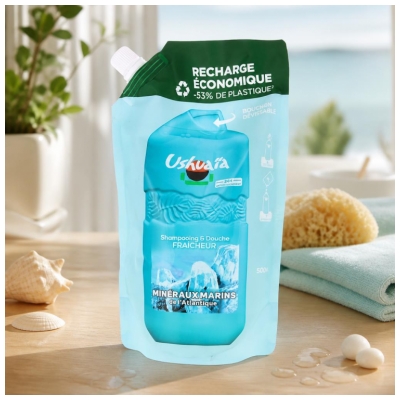Ushuaïa Shampoing Douche Fraicheur Minéraux Marins de l'Atlantique Éco-Recharge 500 ml