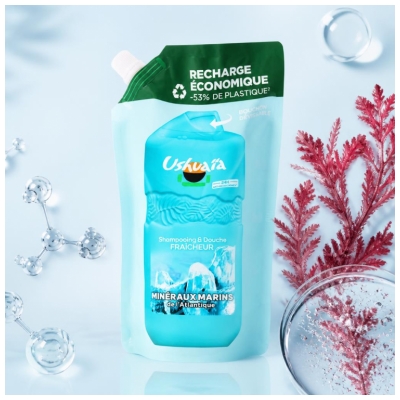 Ushuaïa Shampoing Douche Fraicheur Minéraux Marins de l'Atlantique Éco-Recharge 500 ml