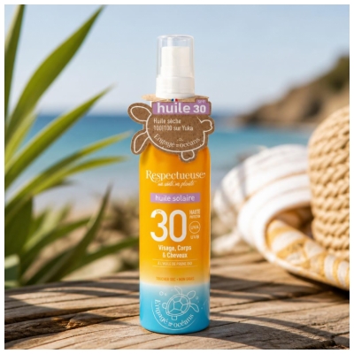 Respectueuse Huile Solaire Visage Corps Cheveux SPF30 100 ml