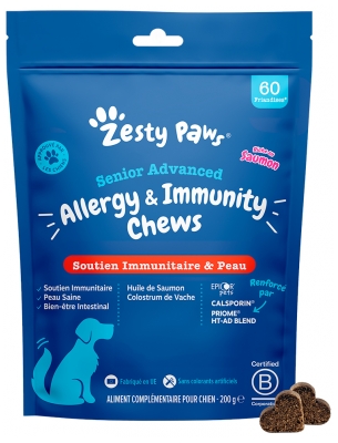 Zesty Paws Friandises pour Chien Sénior Soutien Immunitaire et Peau Saumon 200 Grammes