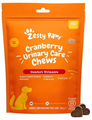 Zesty Paws Friandises pour Chien Confort Urinaire Dinde 200 Grammes