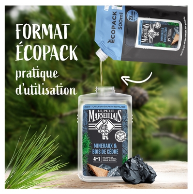 Le Petit Marseillais Gel Douche Rafraîchissant 4 en 1 Minéraux & Bois de Cèdre Eco Recharge 500 ML