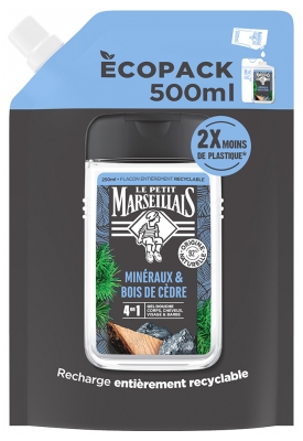Le Petit Marseillais Gel Douche Rafraîchissant 4 en 1 Minéraux & Bois de Cèdre Eco Recharge 500 ML