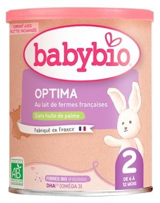 Babybio Optima 2 de 6 à 12 Mois au Lait de Vache Français Bio 400 g