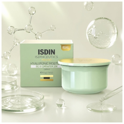 Isdin Isdinceutics Crème de Jour Hyaluronic Moisture Hydratante Peaux Grasses et Mixtes Recharge 50 g