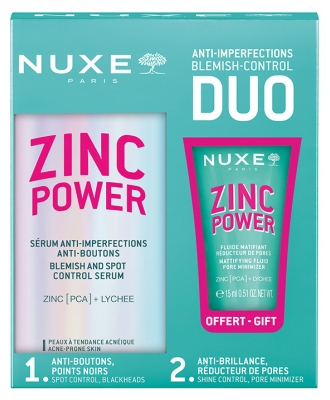 Nuxe Zinc Power Sérum Anti-Imperfections Anti-Boutons 30 ML + Fluide Matifiant Réducteur de Pores 15 ML OFFERT