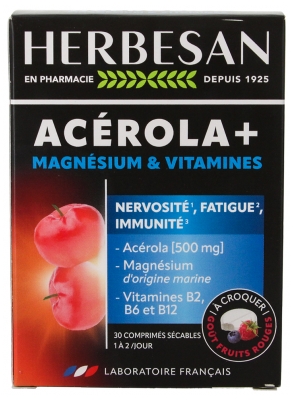 Herbesan Acérola + Magnésium + Vitamines 30 Unités