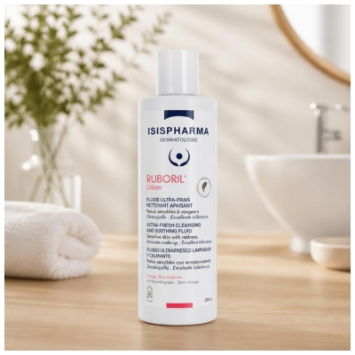 Isispharma Ruboril Lotion Fluide Ultra-Frais Nettoyant Apaisant Peaux Sensibles à Rougeurs 250 ml 