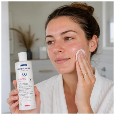 Isispharma Ruboril Lotion Fluide Ultra-Frais Nettoyant Apaisant Peaux Sensibles à Rougeurs 250 ml 