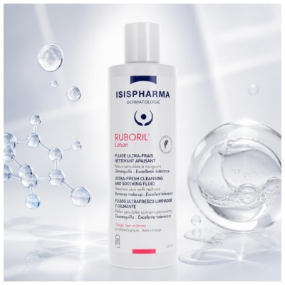 Isispharma Ruboril Lotion Fluide Ultra-Frais Nettoyant Apaisant Peaux Sensibles à Rougeurs 250 ml 