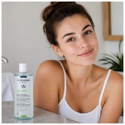 Isispharma Teen Derm Aqua Solution Micellaire Démaquillante Purifiante Peaux Sensibles Mixtes à Grasses 400 ml
