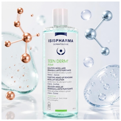 Isispharma Teen Derm Aqua Solution Micellaire Démaquillante Purifiante Peaux Sensibles Mixtes à Grasses 400 ml