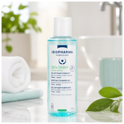 Isispharma Teen Derm Gel Sensitive Nettoyant Purifiant Peaux Sensibles Mixtes à Grasses 100 ml