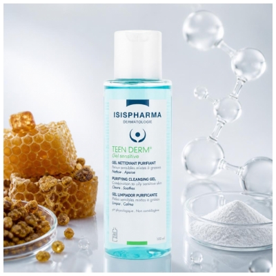 Isispharma Teen Derm Gel Sensitive Nettoyant Purifiant Peaux Sensibles Mixtes à Grasses 100 ml