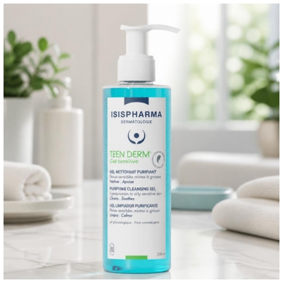 Isispharma Teen Derm Gel Sensitive Nettoyant Purifiant Peaux Sensibles Mixtes à Grasses 250 ml