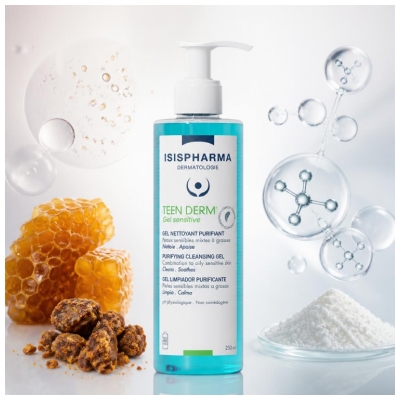 Isispharma Teen Derm Gel Sensitive Nettoyant Purifiant Peaux Sensibles Mixtes à Grasses 250 ml