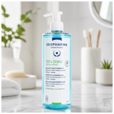 Isispharma Teen Derm Gel Sensitive Nettoyant Purifiant Peaux Sensibles Mixtes à Grasses 400 ml