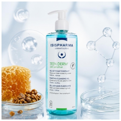 Isispharma Teen Derm Gel Sensitive Nettoyant Purifiant Peaux Sensibles Mixtes à Grasses 400 ml