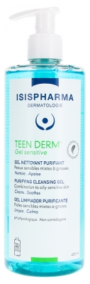 Isispharma Teen Derm Gel Sensitive Nettoyant Purifiant Peaux Sensibles Mixtes à Grasses 400 ml